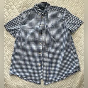 Ralph Lauren white/blue checkered button down collard shirt. Kids large (14-16)